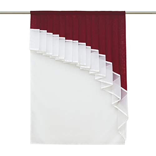 SCHOAL Window Curtain Country House Bistro Curtain with Drawstring Voile Curtains Transparent Curtains Living Room W x H 80 x 140 cm 1 Piece Wine Red - Image 3