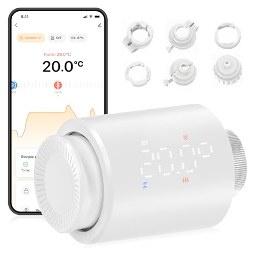 EZAIoT Smartes Blu Heizkörperthermostat mit App, Digitaler Heizungsthermostat programmierbar zur einfachen DIY-Nachrüstung, Heizungsregler zum Energiesparen & zur individuellen Heizungssteuerung