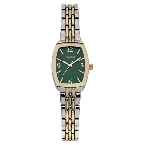 Timex Trend Dameshorloge, 21 mm, tweekleurig bandje van legering met groene wijzerplaat en tweekleurige kast, TW2Y22300
