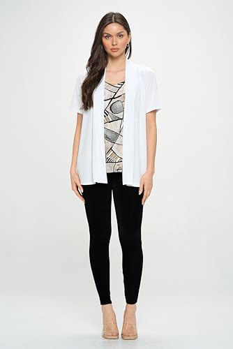 Jostar Women's Drape Cardigan Jacket - Short Sleeve Stretch Draped Open Front Sweater 4004BN-SRS1-WHT XL White4