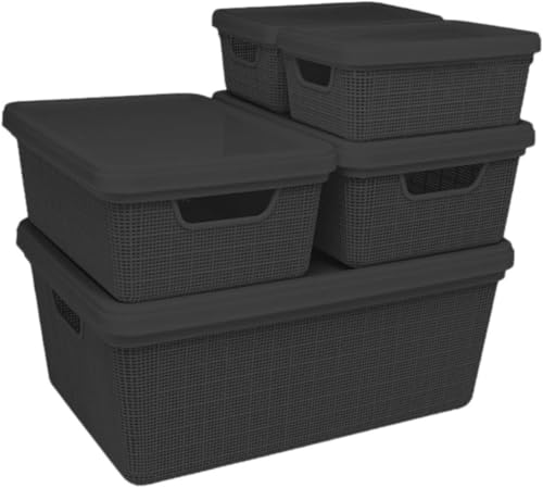 Kit 5 Caixa Organizadora Cesto com Tampa Grande em Plástico 1,8 L...