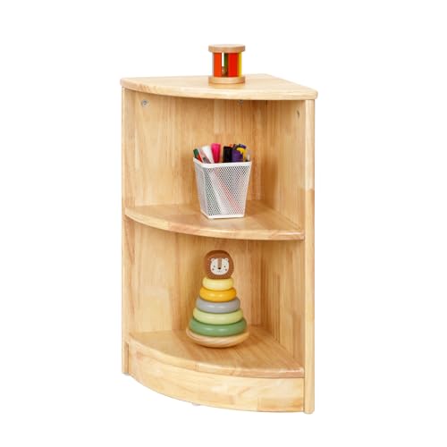 OOOK Rubber Wood Corner Cabinet, 2-Tier Toy Organizers and Storage,