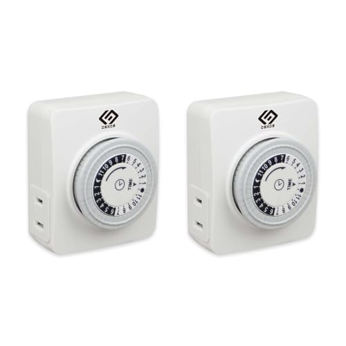 OSKOS Indoor 24-Hour Mechanical Outlet Timer, 30-Minute Intervals, 1 Polarized Outlets, Daily On/Off Cycles for Christmas Lights and Small appliances, ETL Listed, 2-Pack