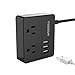 TESSAN Portable 2 Outlet Travel Mini Power Strip with 3 USB Ports Desktop Charging Station 5 Ft Extension Cord Multi Outlets Extender Plug for Cruise ship-BLACK