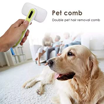 RvPaws Pet Grooming Brushes Set Self-Cleaning Slicker Brush and Massage Brush for Dogss and Cats Easy to Clean Pet Deshedding Grooming Tools for Long haired to Short haired (White Green) 4