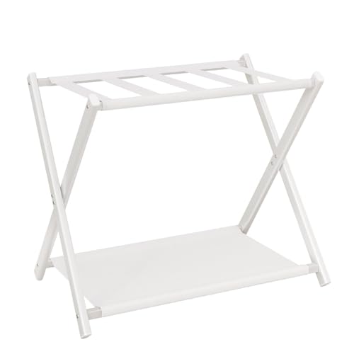 IBUYKE Luggage Rack for All Suitcase Sizes Foldable Suitcase Stand with Fabric Storage Shelf Easy to Assemble for Bedroom Living Room Hotel White TLR002W