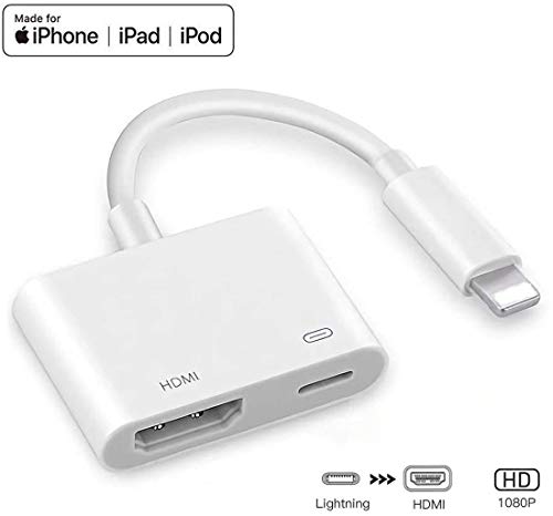 iPhone to HDMI,Lighting Digital AV Adapter,1080P HDMI Video AV Cable, HDMI Sync Screen Converter Conversion Compatible with iPhone 11/11 Pro/XS/XR/X/8 7,iPad and iPod, Support iOS 12/13ï¼ˆWhiteï¼‰