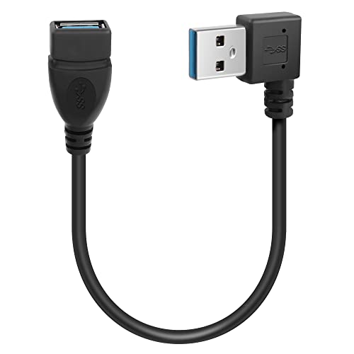 GELRHONR Short USB Cable, 0,2M 90 Grad USB 3.0 Typ A Stecker auf A Buchse Verlängerungskabel Datenübertragung Extender Kabel für USB Flash Drive/Festplatte (Left Angle)