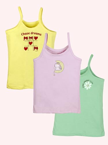 Image of KiddoPanti Girls 100% Cotton Printed Camisoles Tank Top Slips Pack of 3