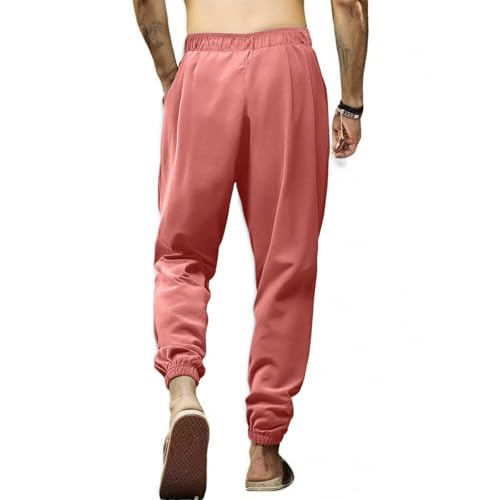 WENKOMG1 Mens Lightweight Pants, Casual Cotton Linen Joggers Elastic Bottom Athletic Workout Lounge Pants, M-4XL3