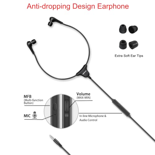 Image of SIMOLIO Anti-Dropping Wired TV Earphone with Volume Control, Extra Long Cord Headphone with Mic for TV, PC, RCA & 3.5mm Cable Included, 14.9ft Extension Cable Earphone, Extra Soft Ear Tips, SM-901TV