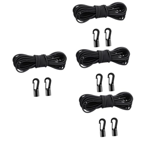Gadpiparty 4 Juegos Cuerda De Choque Bote SOGA Pequeñas Cuerdas Elásticas con Ganchos Versátil Elástico Manos para Cuerda Elástica Durable Cuerdas De Bungee Kayak Suministros Nylon Black