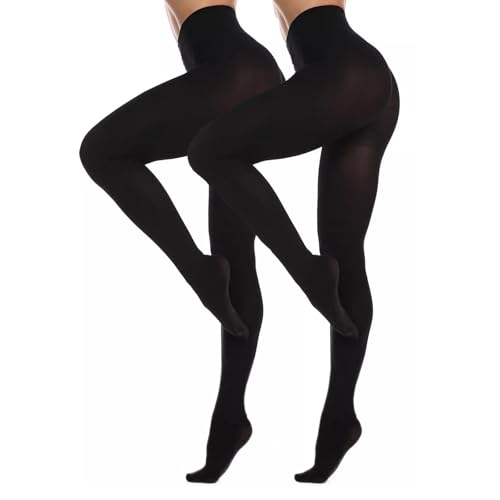 Lancry 2 Pairs 60 Denier Black Tights for Women Soft Stretch Velvet Opaque Control Top Ladies Tights Pantyhose