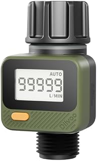 Diivoo Water Flow Meter, Digital Hose Water Meter with 4 Measure Modes & 180° Removable Panel, IP54 Liter/Gallon Garden Water Counter Meter for Hose Thread, RV Hose, Lawn Sprinkler, Irrigation System