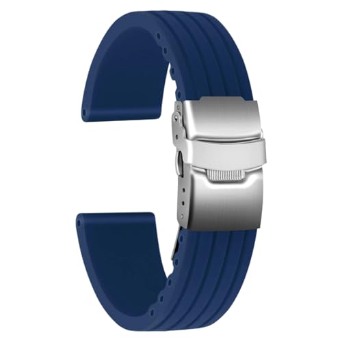 ULLCHRO Silicone Watch Strap Replacement Rubber Watch Band Waterproof Stripe Pattern - 16mm, 18mm, 20mm, 22mm, 24mm Watch Bracelet with Stainless Steel Deployment Buckle