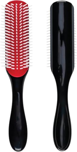 Zestjewel Curly Hair Brush D3 (Black & Red) 7 Row Styling Brush for Detangling Separating Shaping and Defining Curls - For Women and Men
