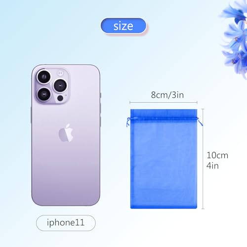 Image of FUNFERY 100Pcs Royal Blue Organza Bags 3x4, Small Mesh Drawstring Gift Bag | Little Jewelry Bags for Wedding Party Favors, Mini Drawstring Pouch for Sachet, Candy, Goodie, Treat Bag for Easter Day