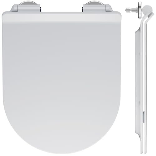 ANYCEE Tapa WC Universal, Asiento de Inodoro de Cierre Suave, Tapa Inodoro en Forma de O, Tapas de Water en Duroplast, Antibacteriano, Liberación Rápida para una Fácil Limpieza, Inalterable, Negro