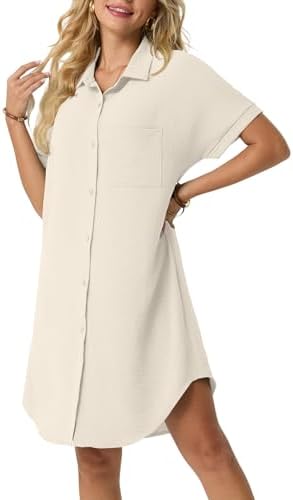 HiMONE Women’s Button Down Shirt Dress Casual Loose Short Sleeve ...
