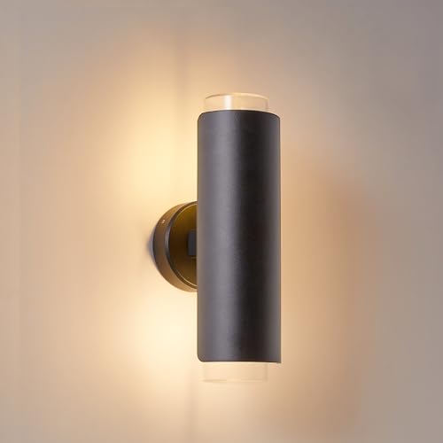 Image of CELAVY Up Down Outdoor Wall Lights, Anthracite Outside Light Mains Powered, External Front Door Porch Lamp IP54 Waterproof, E27 Exterior Modern Sconce Electric Large Round Aluminium Lighting for House