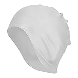 Gavigain Swim Hat, Classic Silicone Swimming Hats for Women Men Unisex High Elasticity Long Hair Ear Protector Hat Waterproof Bathing Hat for Swimming Pool (White)