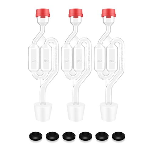 Airlocks for Fermenting, Brewing Supplies, Super Transparent Upgraded Version of 3 Fermentation Airlock, 3#6 Stoppers and 6 Airlock Grommets, Used for Brewing Wine, Beer, Sauerkraut, Pickles, Etc