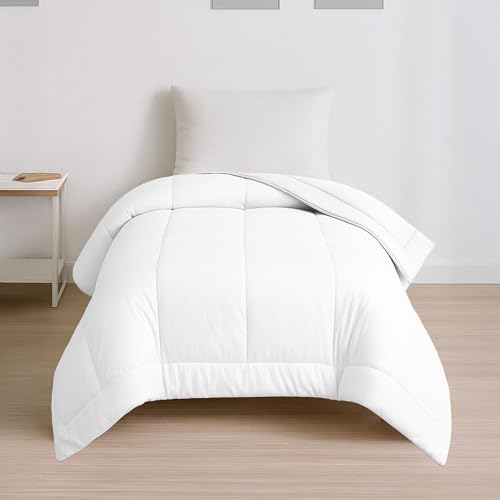 Image of HOME ELEGANCE Comfort Living Microfiber Reversible AC Comforter, 120 GSM, Soft & Cozy, Lightweight Quilt, All Season use, Machine Washable, Single - 60x90 inches - Milky Whte