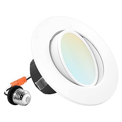 Luxrite 4 Inch Gimbal Led Recessed Lighting Can Light, 8W=60W, 5 Color Selectable 2700K-5000K, Cri 90, Dimmable Adjustable Led Downlight, 700 Lumens, Wet Rated, Energy Star, Etl Listed #TOP22