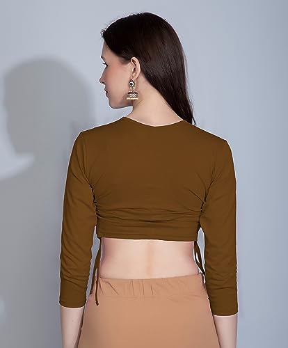 Image of THE BLAZZE B4083 Women's Cotton V Neck 3 /4 Sleeves Adjustable Drawstring Crop Tops Readymade Saree Blouse for Women
