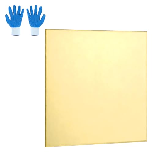 MECCANIXITY Brass Sheet, 4" X 4" 12 Gauge(2.5mm) Thickness H62 Brass Metal Plates Thin Metal Sheets with Gloves for Craft DIY Model Jewelry Electrical Repair Industrial, Pack of 1, Gold
