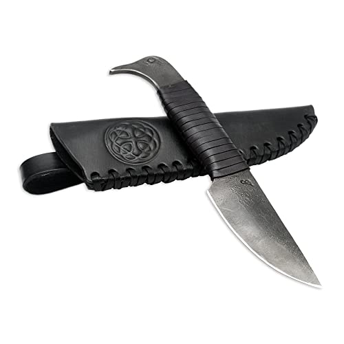 Odins Rabe - -Toferner Handgeschmiedetes Federstahl Messer im keltischen Stil - Scharfe & spitze Klinge mit Echtledertasche - Für Kunst- & Kulturliebhaber Cover