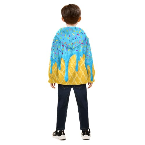 Blue Ice Cream Drip Toddler Fleece Jacket Girl Boys Hooded Fleece Jacket Coat Warm Outwear Zip-up 3-10T4