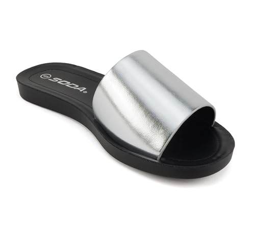 Image of Soda Shoes Efron-S Women Flip Flops Basic Plain Slippers Slip On Sandals Slides Casual Peep Toe Beach