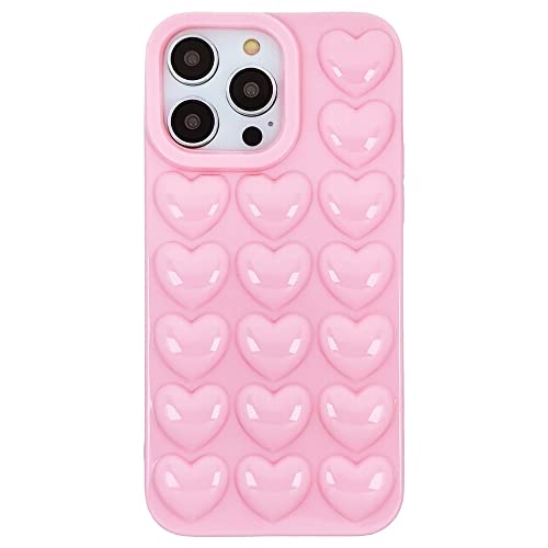 DMaos Compatible with iPhone 14 Pro Max Case for Women, 3D Pop Bubble Heart Kawaii Gel Cover, Cute Girly for iPhone14 Pro Max 6.7 inch - Baby Pink