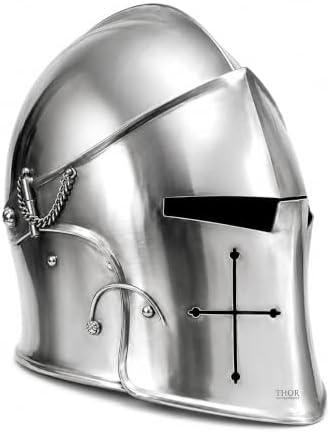 THOR INSTRUMENTS Medieval Visored Barbuta Armor Helmet Brushed Steel Knights Templar Crusaders Halloween Costume Props
