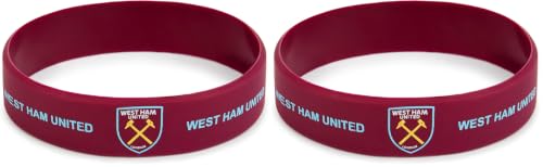 Image of Official West Ham United FC Claret Silicone Wristband with Club Crest & 'WEST HAM UNITED' Text - Football Merchandise (Pack of 2)