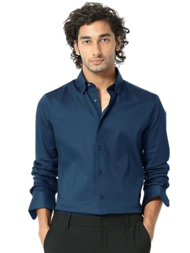 Image of IndoPrimo Men's Satin Shirt with Spread Collar Neck Line Solid Pattern Full Sleeves Regular Fit Western Style and Standard Length