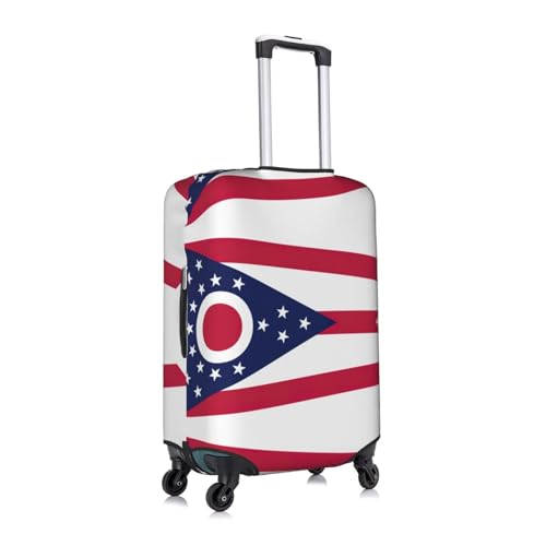 Ohio State Flag Print Travel Elastic Suitcase Luggage Baggage Cover Protector, Washable And Anti-Scratch3