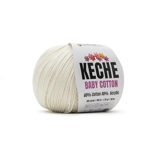 Image of Keche Baby Cotton, 60% Cotton 40% Acrylic Yarn, Soft Cotton Yarn for Crochet and Knitting, Amigurumi Yarn 1 Skein /Ball 1.76 Oz (50g) / 180 Yrds (165m) - Off White