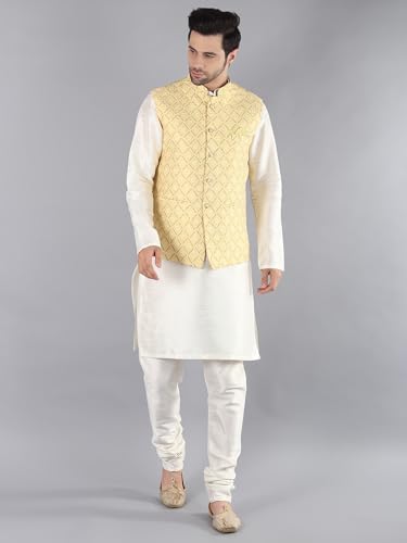 Image of Uri and MacKenzie Men's Silk Blend Kurta Pajama with Designer Ethnic Nehru Jacket /Modi Jacket