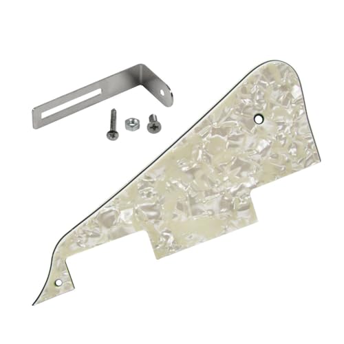 FLEOR 4Ply Aged Pearl LP Guitar Pickguard with Chrome Bracket Mounting Screws LP Style Pickguard Set