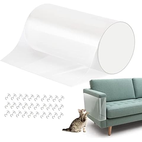 VavoPaw Cat Anti-Scratch Deterrent Tapes, 9.8ft./3m Cat Furniture Couch Scratch Protector, Transparent Clear Cat Training Tape Sticky Paw Pads for Protecting Your Furniture, Couch, Door Cover
