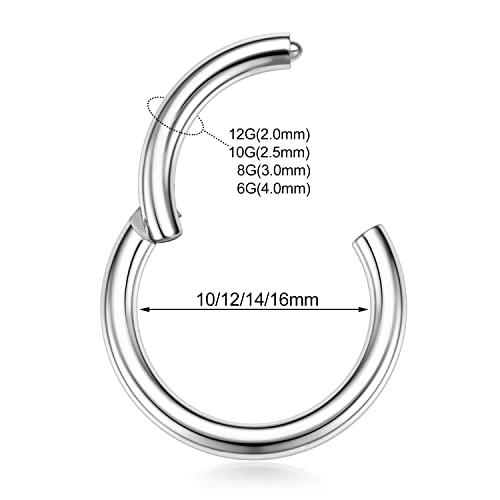 Peaklink Nose Hoop Rings 316L Surgical Steel Septum Clicker Ring Seamless Segment Clicker Ring 6G Septum Piercing Jewelry Silver Septum Nose Ring Tragus Conch Cartilage Lobe Earrings 14Mm #TOP1
