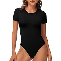 TNNZEET Body Damen T-Shirts Bodysuit Kurzarm Elegantes Rundhals Sommer Kurzarmbody Tops Sexy Für Sportbody(Schwarz,XL)
