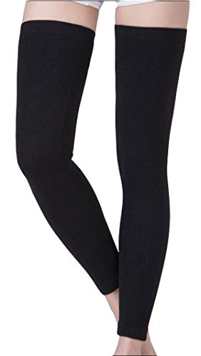 Jianai Womens Winter Over Knee Footless Socks Cashmere Knit Crochet Girls Leg Warmers (black)