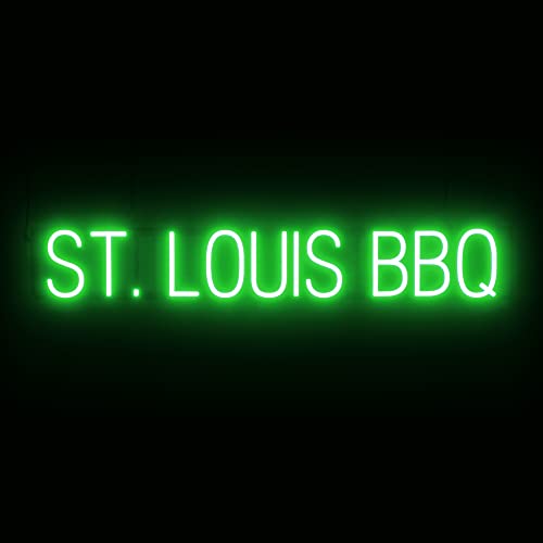 Image of SpellBrite LED Neon ST. LOUIS BBQ Sign for Business - Green, 41 inch x 6 inch | Ultra-Bright Click-Together Signage for Restaurants, with Visibility from 500 Feet - 8 Animations, 6 Brightness Levels