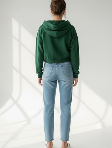 Image of Hoodies for Women Half Zip Up Cropped Sweatshirts Jackets Casual Comfy Gym Tops Fall Outfits Fashion Solid Long Hooded Neck Hoodie Zipper Crop Jacket for Women's