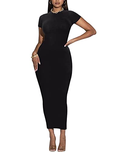 Women's Long Bodycon Dresses Leopard Print Casual Maxi Club Party Tight Dress Short Sleeve2