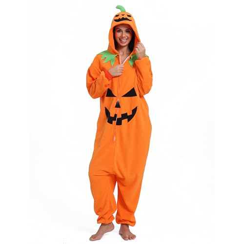 Wishliker Adult Pumpkin Onesie Animal Pajamas Halloween Cosplay Costume Women Men One Piece