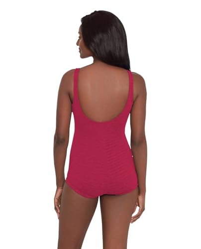 Women's Krinkle Chlorine Resistant Shirred Front Girl Leg One Piece Swimsuit Poppy - Red - 122